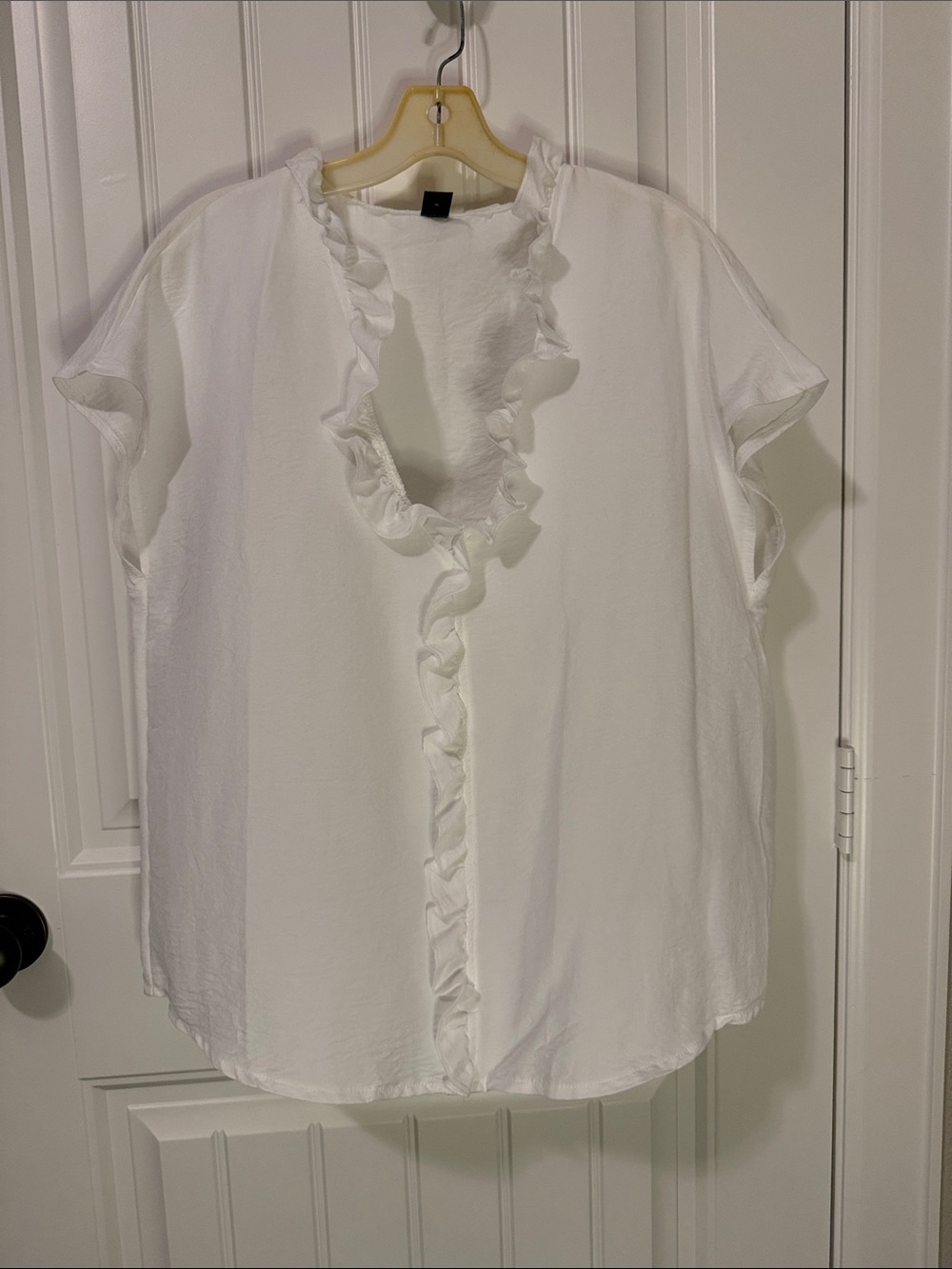 SHEIN White Ruffle V-Neck Flutter Sleeve Blouse